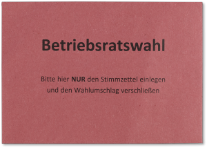 Roter C6-Stimmzettelumschlag für Betriebsratswahl mit Musterdruck, Vorderseite