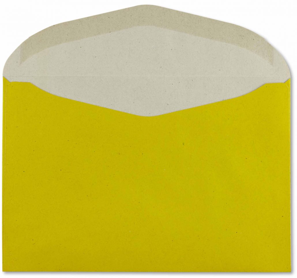 Gelber 120x176mm-Wahlumschlag, Rückseite, offen, innen grau