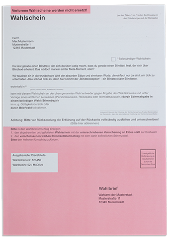 Kombiwahlschein_rot_vs Kombi-Wahlschein rot, Vorderseite